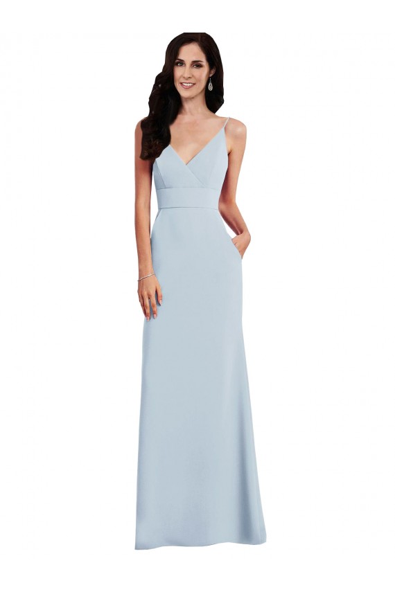 Stretch Crepe Spaghetti Straps Sleeveless V-Back Long Formal Dress / Bridesmaid Dress Kent