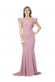 Stretch Crepe Round Neck Flutter Sleeves V-Back Sweep Train Formal Evening Gown / Prom Dress / Bridesmaid Dress Kent