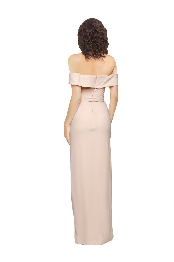 Stretch Crepe Off the Shoulder Sleeveless Low Back Nude Long Formal Evening Gown / Prom Dress / Bridesmaid Dress Kent