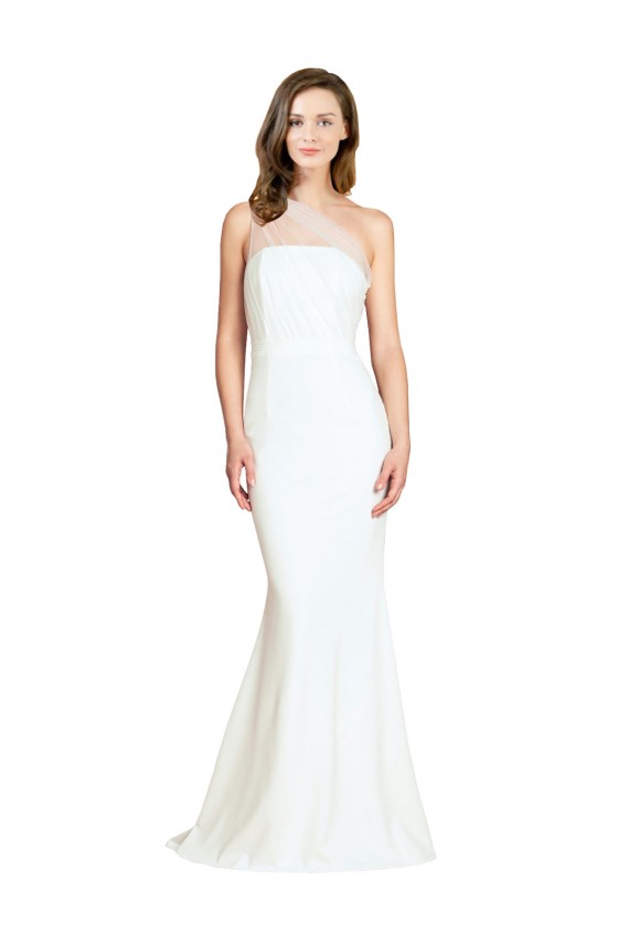 Stretch Crepe & Tulle One Shoulder Sleeveless Sweep Train Formal Evening Gown / Bridesmaid Dress Kent