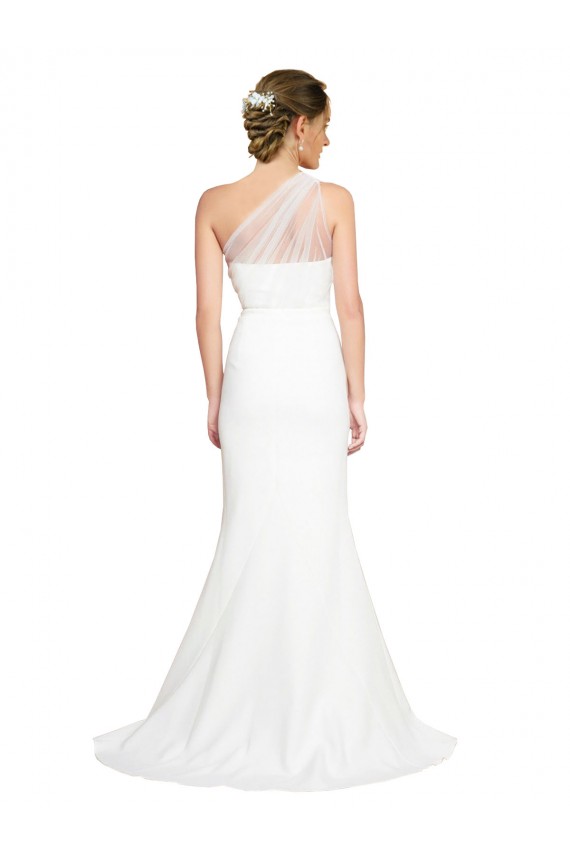 Stretch Crepe & Tulle One Shoulder Sleeveless Sweep Train Formal Evening Gown / Bridesmaid Dress Kent