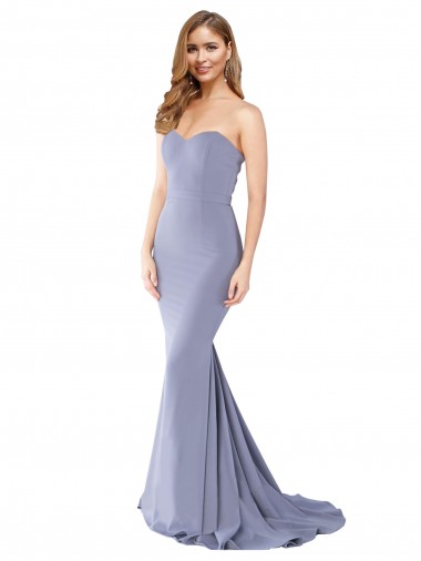 Stretch Crepe Sweetheart Sleeveless Low Back Smoke Blue Long Formal Evening Gown / Prom Dress / Bridesmaid Dress Kent