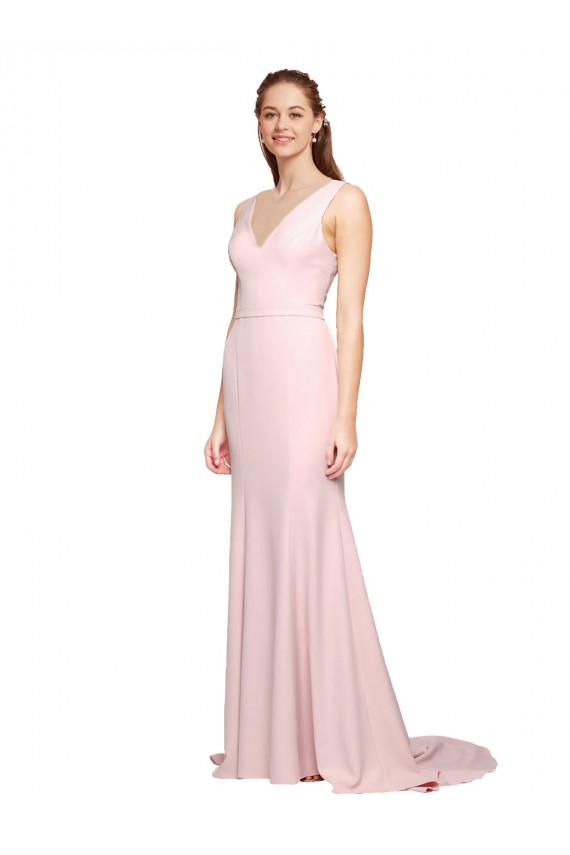 Stretch Crepe V-Neck Sleeveless V-Back Pink Sweep Train Black Tie Evening Dress / Prom Dress / Bridesmaid Dress Kent