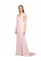 Stretch Crepe V-Neck Sleeveless V-Back Pink Sweep Train Black Tie Evening Dress / Prom Dress / Bridesmaid Dress Kent