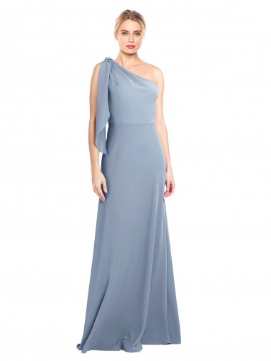 Stretch Crepe One Shoulder Flutter Sleeves Long Formal Dress / Bridesmaid Dress Kent