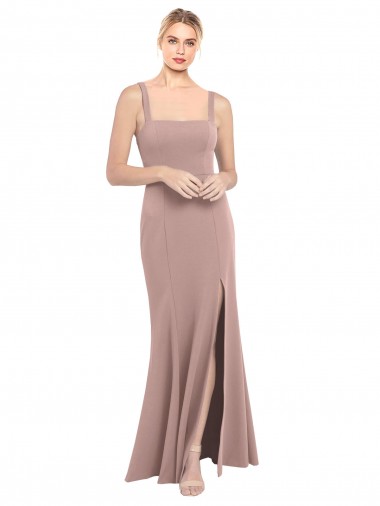 Stretch Crepe Square Neck Sleeveless Dusty Pink Long Prom Dress / Bridesmaid Dress Kent
