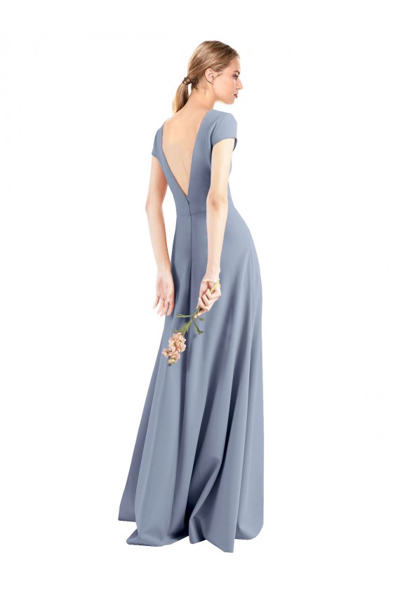 Stretch Crepe V-Neck Cap Sleeves Long Prom Dress / Bridesmaid Dress Kent