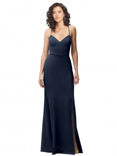 Stretch Crepe Spaghetti Straps Sleeveless Open Back Dark Navy Long Formal Evening Gown / Prom Dress / Bridesmaid Dress Kent