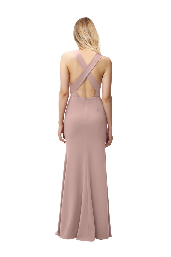 Stretch Crepe Halter Neck Sleeveless Open Back Long Prom Dress / Bridesmaid Dress Kent