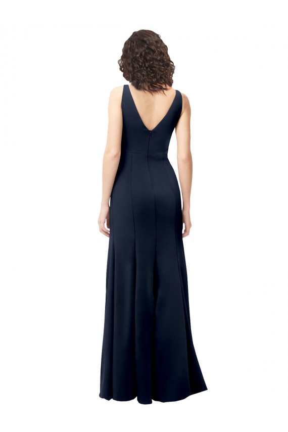 Stretch Crepe V-Neck Sleeveless V-Back Dark Navy Long Formal Dress / Bridesmaid Dress Kent