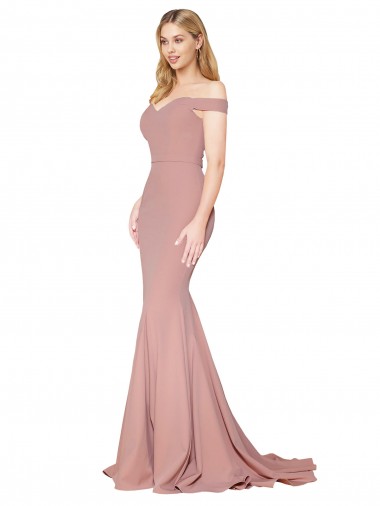 Stretch Crepe Off the Shoulder Sleeveless Sweep Train Formal Evening Gown / Prom Dress / Bridesmaid Dress Kent