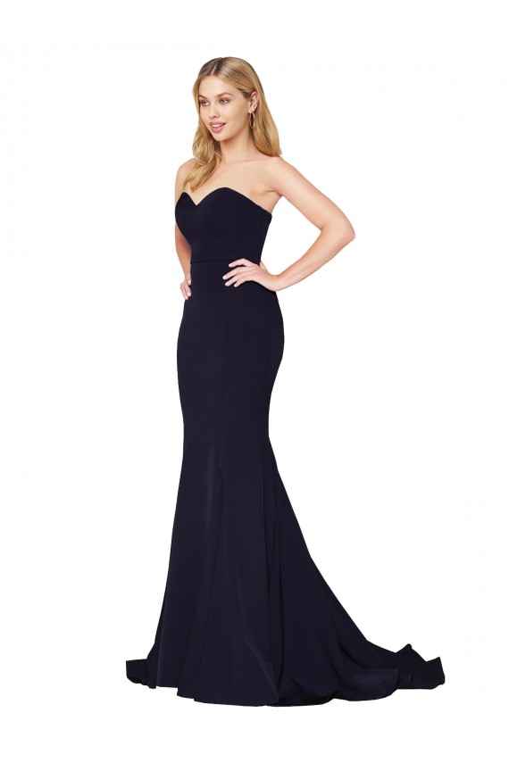 Stretch Crepe Sweetheart Sleeveless Dark Navy Sweep Train Formal Evening Gown / Prom Dress / Bridesmaid Dress Kent