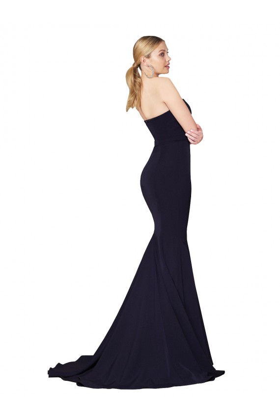 Stretch Crepe Sweetheart Sleeveless Dark Navy Sweep Train Formal Evening Gown / Prom Dress / Bridesmaid Dress Kent