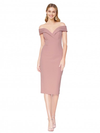 Stretch Crepe Off the Shoulder Sleeveless Knee Length Black Tie Evening Gown / Prom Dress / Bridesmaid Dress Kent