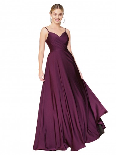 Stretch Crepe Spaghetti Straps Sleeveless V-Back Long Formal Evening Gown / Prom Dress / Bridesmaid Dress Kent