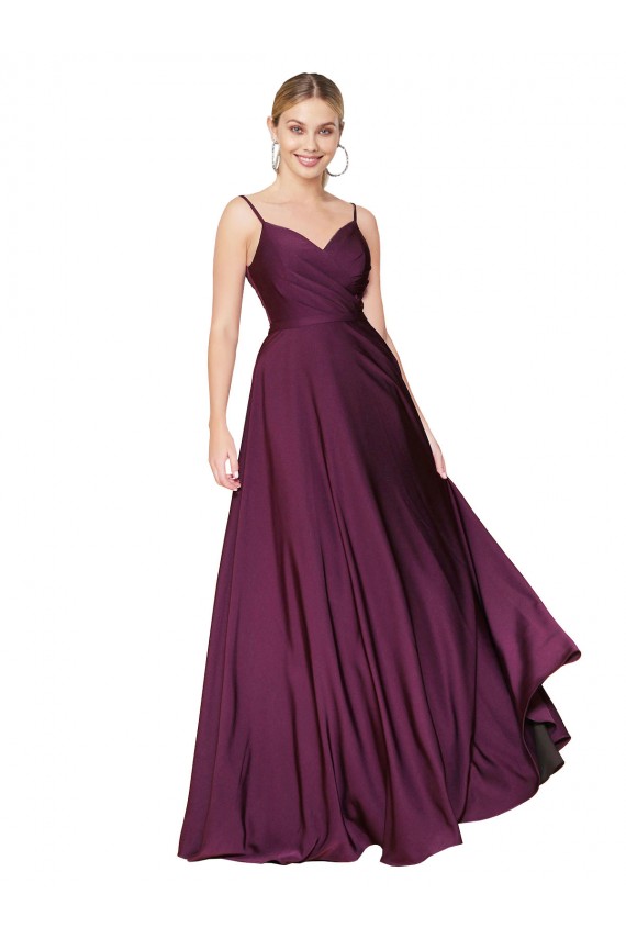 Stretch Crepe Spaghetti Straps Sleeveless V-Back Long Formal Evening Gown / Prom Dress / Bridesmaid Dress Kent