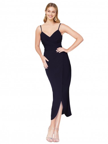 Stretch Crepe Spaghetti Straps Sleeveless V-Back Knee Length Formal Dress / Bridesmaid Dress Kent