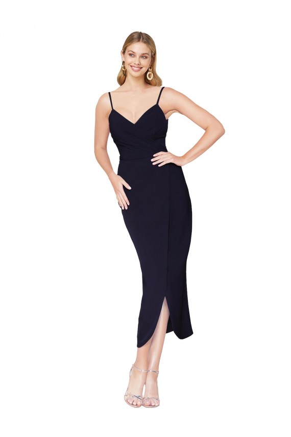 Stretch Crepe Spaghetti Straps Sleeveless V-Back Knee Length Formal Dress / Bridesmaid Dress Kent