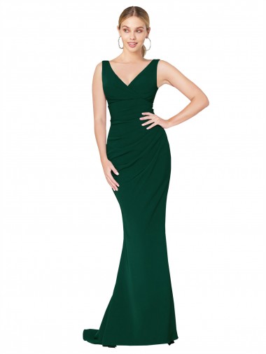 Stretch Crepe V-Neck Sleeveless Midnight Green Long Formal Evening Gown / Prom Dress / Bridesmaid Dress Kent