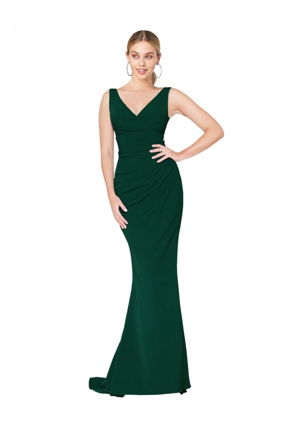 Stretch Crepe V-Neck Sleeveless Midnight Green Long Formal Evening Gown / Prom Dress / Bridesmaid Dress Kent