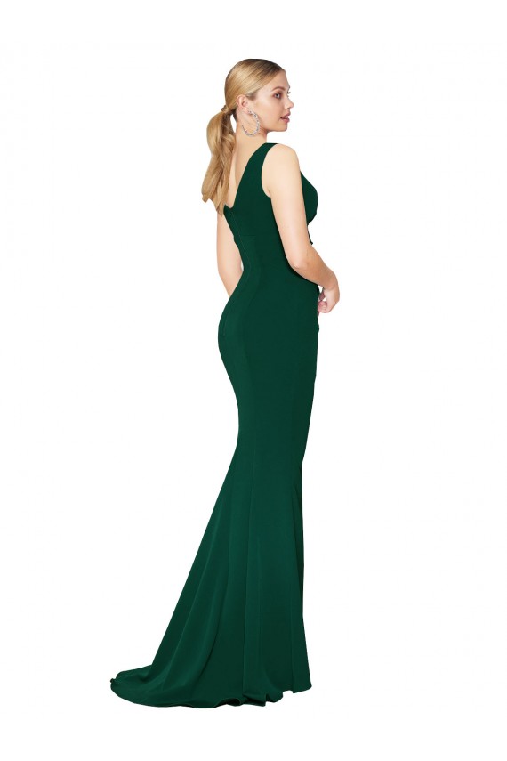 Stretch Crepe V-Neck Sleeveless Midnight Green Long Formal Evening Gown / Prom Dress / Bridesmaid Dress Kent