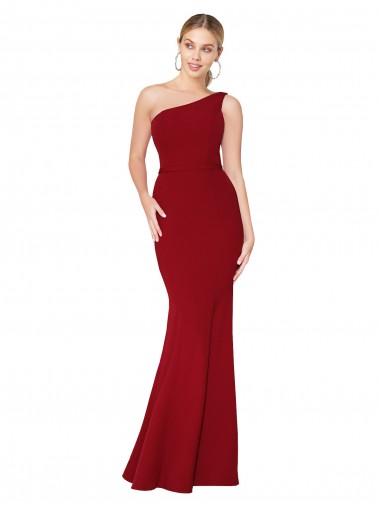 Stretch Crepe One Shoulder Sleeveless Burgundy Long Formal Evening Gown / Prom Dress / Bridesmaid Dress Kent
