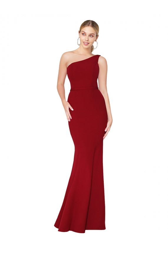 Stretch Crepe One Shoulder Sleeveless Burgundy Long Formal Evening Gown / Prom Dress / Bridesmaid Dress Kent