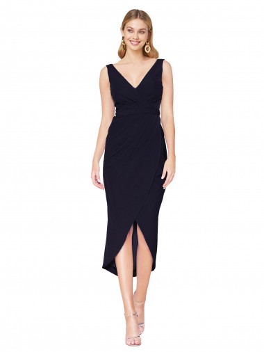 Stretch Crepe V-Neck Sleeveless Knee Length High Low Evening Gown / Prom Dress / Bridesmaid Dress Kent