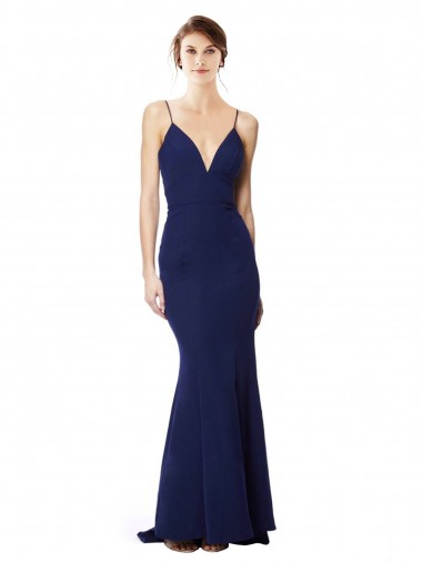 Stretch Crepe Spaghetti Straps Sleeveless Open Back Long Formal Dress / Bridesmaid Dress Kent