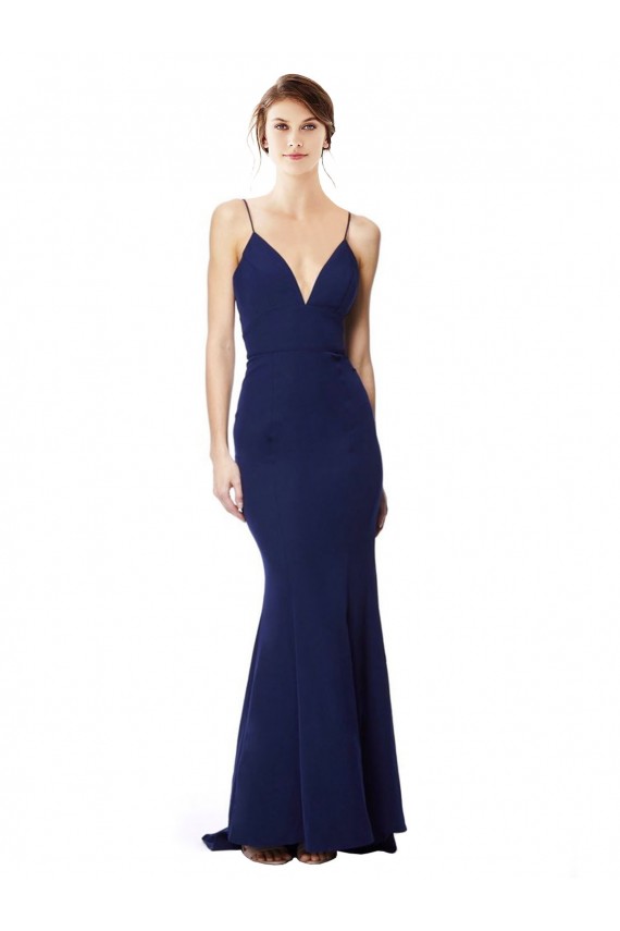 Stretch Crepe Spaghetti Straps Sleeveless Open Back Long Formal Dress / Bridesmaid Dress Kent