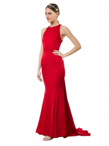 Stretch Crepe Halter Neck Sleeveless Open Back Long Formal Evening Gown / Bridesmaid Dress Kent