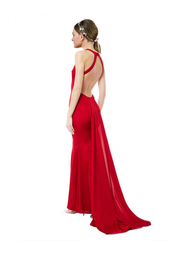 Stretch Crepe Halter Neck Sleeveless Open Back Long Formal Evening Gown / Bridesmaid Dress Kent