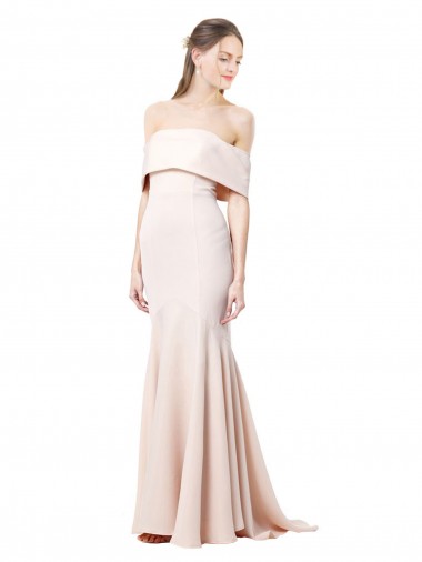 Stretch Crepe Off the Shoulder Sleeveless Nude Long Formal Evening Gown / Prom Dress / Bridesmaid Dress Kent