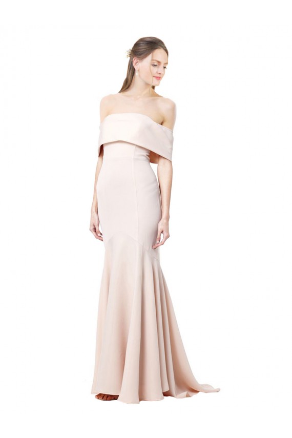 Stretch Crepe Off the Shoulder Sleeveless Nude Long Formal Evening Gown / Prom Dress / Bridesmaid Dress Kent
