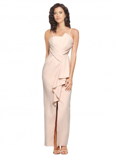 Stretch Crepe Strapless Sleeveless Low Back Nude Long Semi Formal Evening Dress / Prom Dress / Bridesmaid Dress Kent