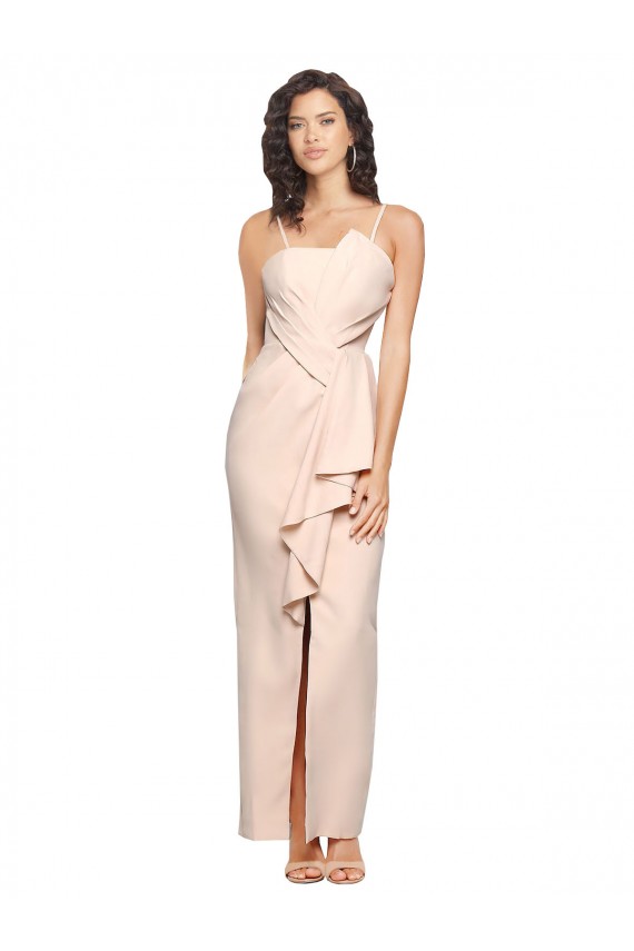 Stretch Crepe Strapless Sleeveless Low Back Nude Long Semi Formal Evening Dress / Prom Dress / Bridesmaid Dress Kent