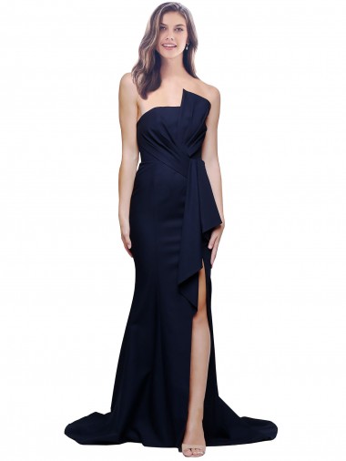 Stretch Crepe Strapless Sleeveless Low Back Sweep Train Semi Formal Evening Dress / Prom Dress / Bridesmaid Dress Kent