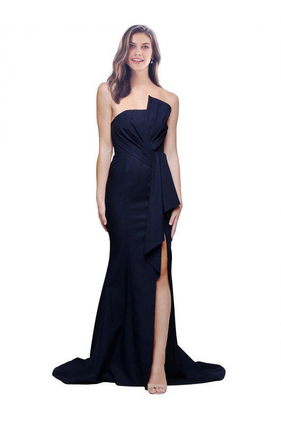 Stretch Crepe Strapless Sleeveless Low Back Sweep Train Semi Formal Evening Dress / Prom Dress / Bridesmaid Dress Kent