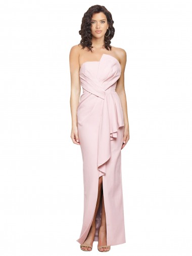 Stretch Crepe Strapless Sleeveless Low Back Pink Long Formal Dress / Bridesmaid Dress Kent