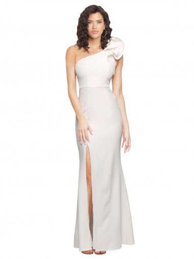 Stretch Crepe One Shoulder Sleeveless Ivory Long Formal Evening Gown / Prom Dress / Bridesmaid Dress Kent