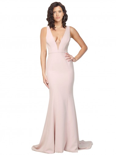 Stretch Crepe V-Neck Sleeveless V-Back Sweep Train Black Tie Evening Gown / Prom Dress / Bridesmaid Dress Kent