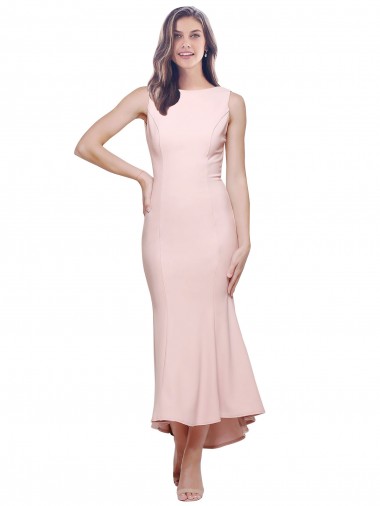Stretch Crepe High Neck Sleeveless Low Back Midi Length High Low Evening Gown / Prom Dress / Bridesmaid Dress Kent