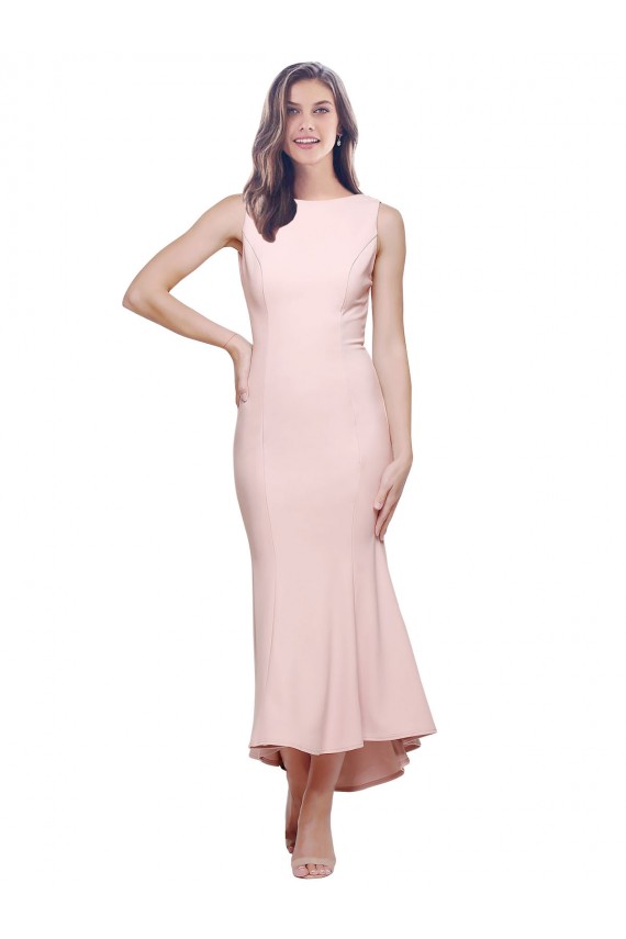 Stretch Crepe High Neck Sleeveless Low Back Midi Length High Low Evening Gown / Prom Dress / Bridesmaid Dress Kent