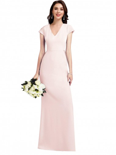 Stretch Crepe V-Neck Cap Sleeves Long Formal Evening Gown / Prom Dress / Bridesmaid Dress Kent