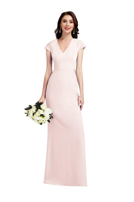 Stretch Crepe V-Neck Cap Sleeves Long Formal Evening Gown / Prom Dress / Bridesmaid Dress Kent