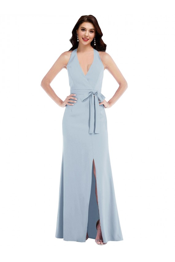 Stretch Crepe Halter Neck Sleeveless Open Back A-Line Long Formal Evening Gown / Prom Dress / Bridesmaid Dress Kent