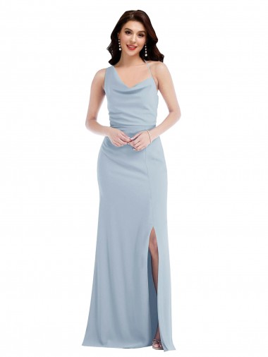 Stretch Crepe One Shoulder Sleeveless Light Sky Blue Long Formal Dress / Bridesmaid Dress Kent