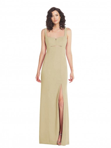 Stretch Crepe Square Neck Sleeveless Low Back Champagne Long Formal Evening Gown / Prom Dress / Bridesmaid Dress Kent