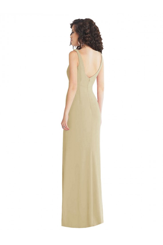 Stretch Crepe Square Neck Sleeveless Low Back Champagne Long Formal Evening Gown / Prom Dress / Bridesmaid Dress Kent