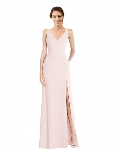 Stretch Crepe V-Neck Sleeveless Low Back Pink Long Black Tie Evening Dress / Prom Dress / Bridesmaid Dress Kent